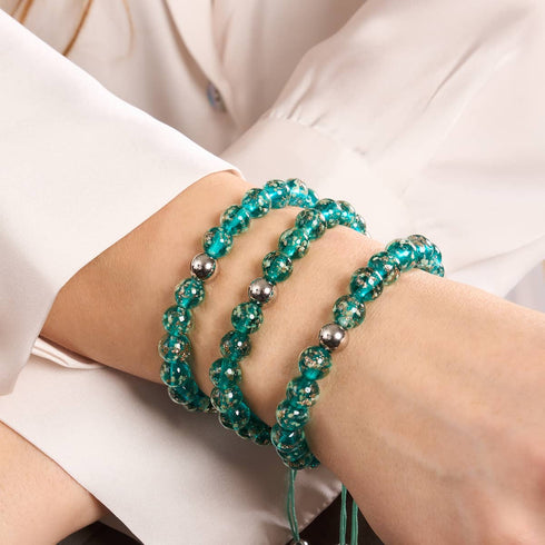Sarcelle | Argent | Bracelet macramé verre luciole